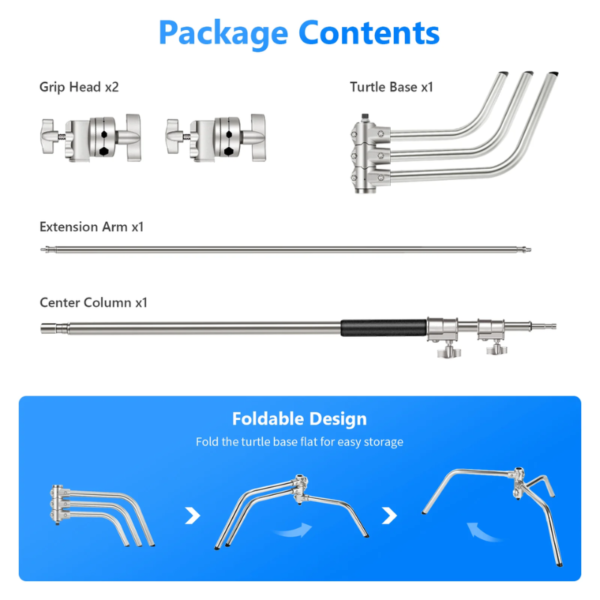 NEEWER 320cm Stainless Steel C Stand with Boom Arm