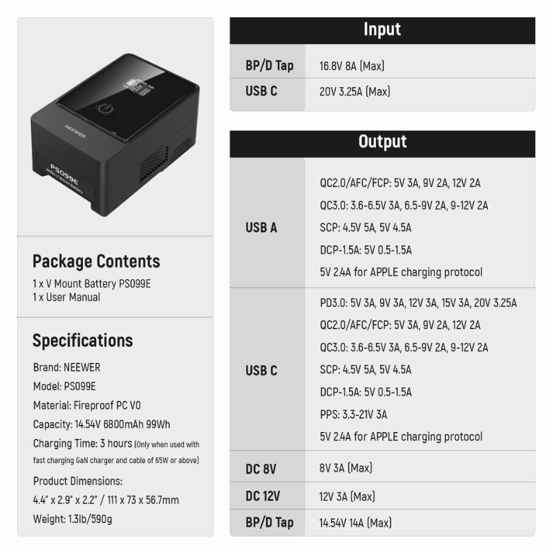 NEEWER PS099E Mini 6800mAh 14.5V 99Wh V Mount Battery