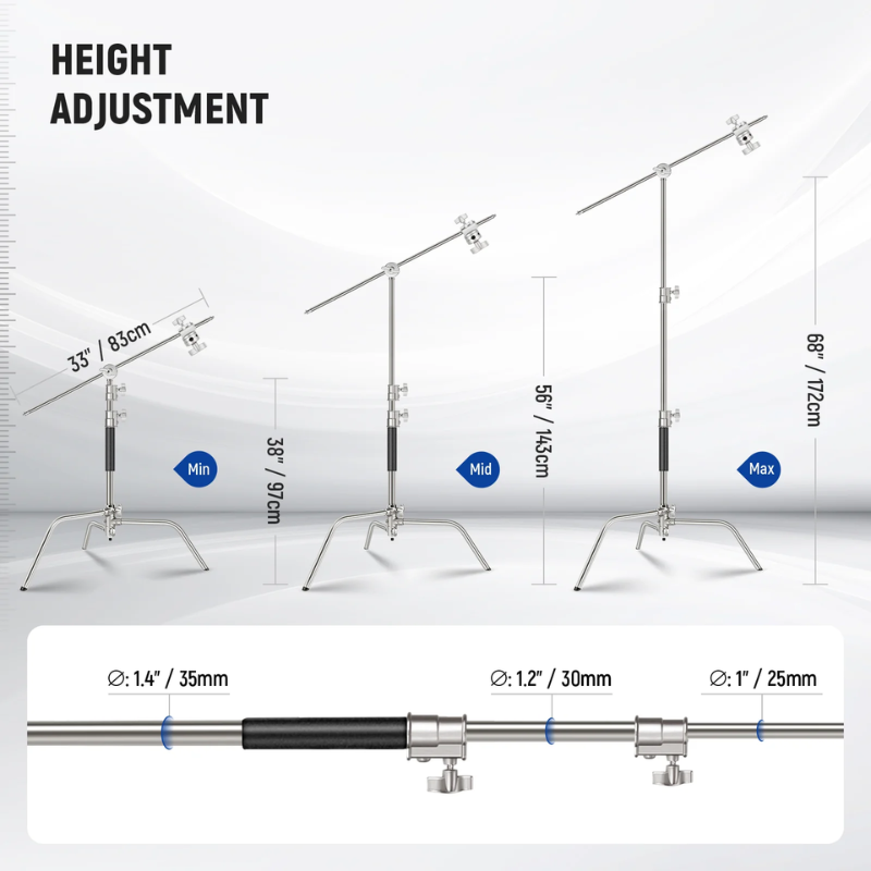 NEEWER 172cm SC172 Stainless Steel Heavy Duty C Stand