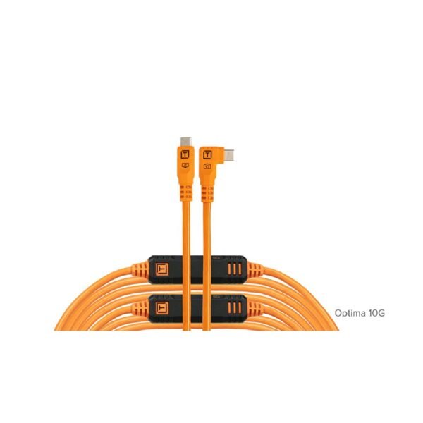 Orange Optima 10G high‑speed USB cables bundled together, with two right‑angle connectors visible.