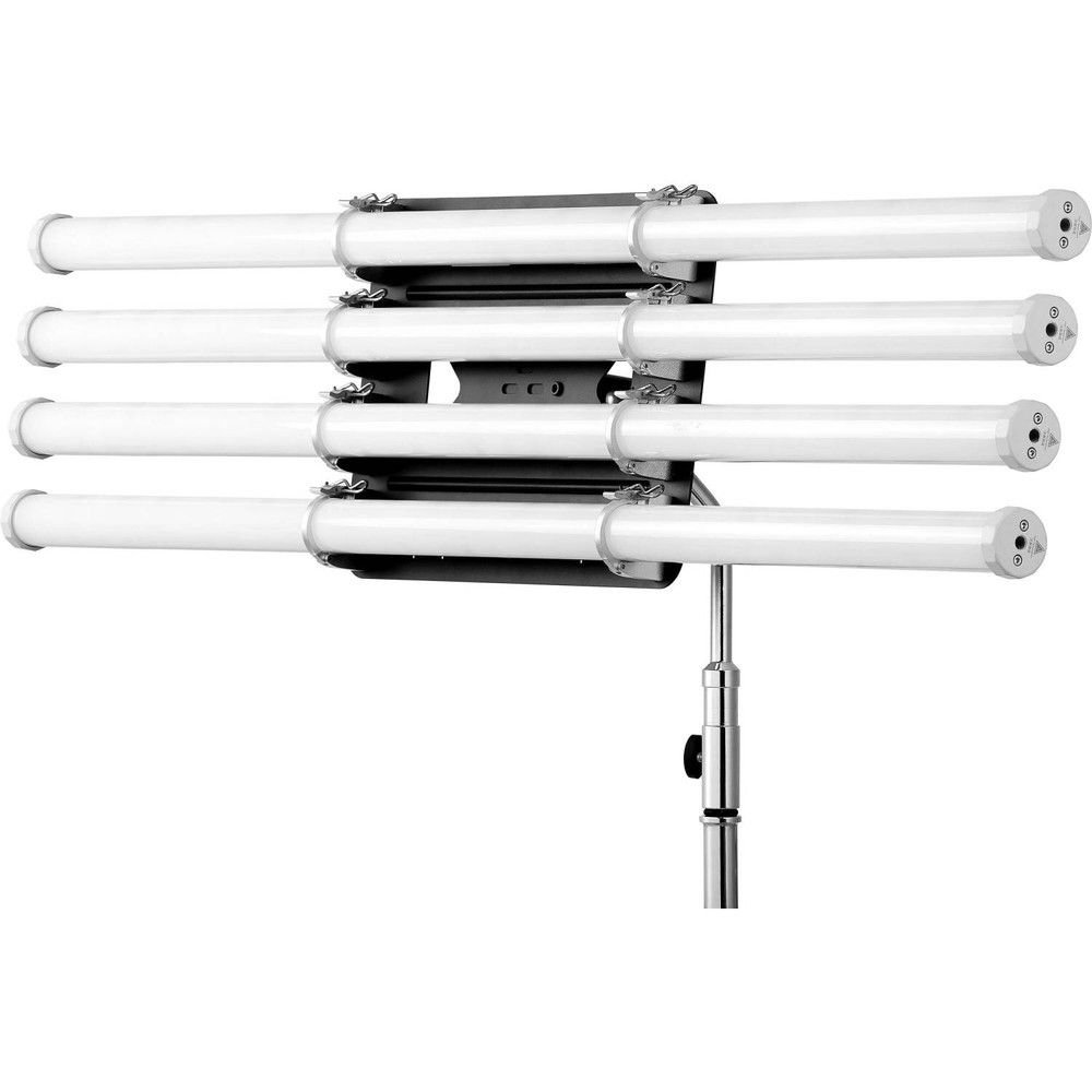 Quad-style Tubular Antenna with Four White Horizontal Elements Mounted on a Central Hub and Vertical Pole.