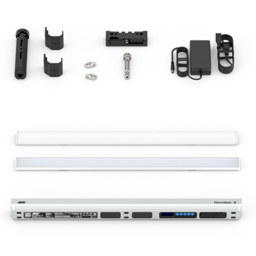 Two Slim White Led Light Bars with Mounting Brackets, Connectors, Power Supply, and Controller for a Linear Led System