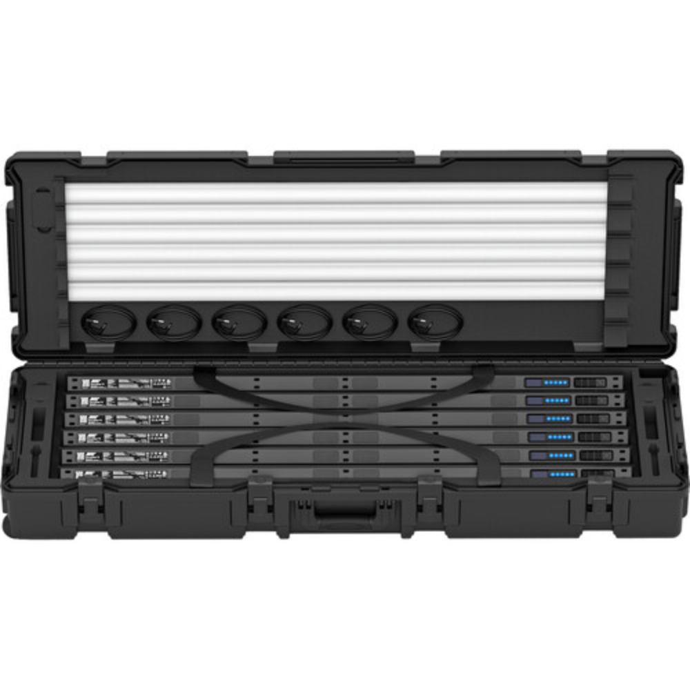 Open Rugged Carrying Case Showing a Blade Server Rack with Multiple Server Blades and Blue Status Leds Inside.